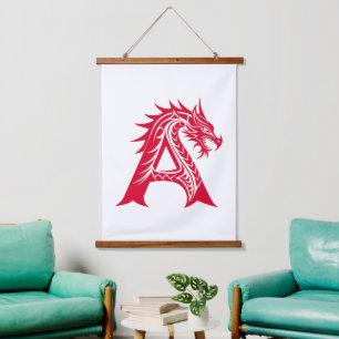 Draak gestileerde letter A, drakenalfabet, monogra Hangend Wandkleed
