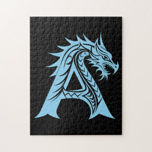 Draak gestileerde letter A, drakenalfabet, monogra Legpuzzel