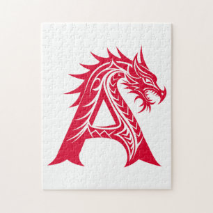 Draak gestileerde letter A, drakenalfabet, monogra Legpuzzel