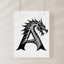 Draak gestileerde letter A, drakenalfabet, monogra