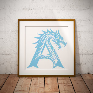 Draak gestileerde letter A, drakenalfabet, monogra Poster