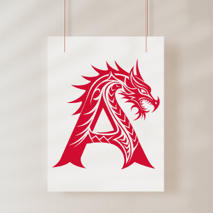 Draak gestileerde letter A, drakenalfabet, monogra Poster