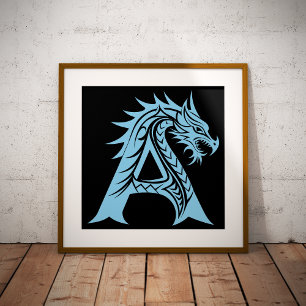 Draak gestileerde letter A, drakenalfabet, monogra Poster