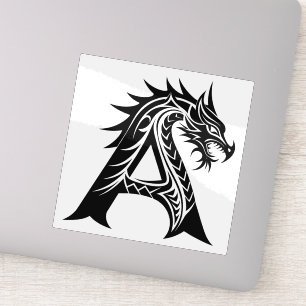 Draak gestileerde letter A, drakenalfabet, monogra Sticker
