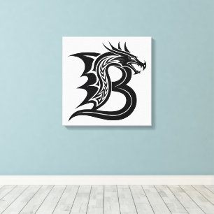 Draak gestileerde letter B, drakenalfabet, monogra Canvas Afdruk