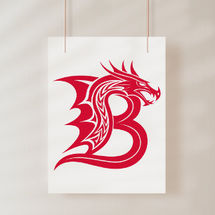 Draak gestileerde letter B, drakenalfabet, monogra Foto Afdruk