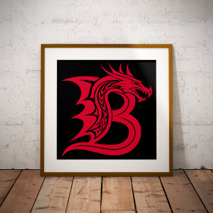 Draak gestileerde letter B, drakenalfabet, monogra Poster