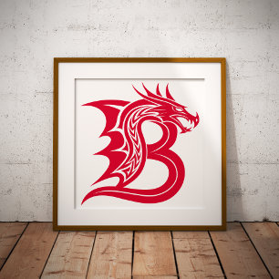 Draak gestileerde letter B, drakenalfabet, monogra Poster