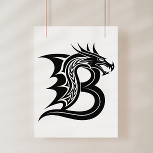 Draak gestileerde letter B, drakenalfabet, monogra Poster