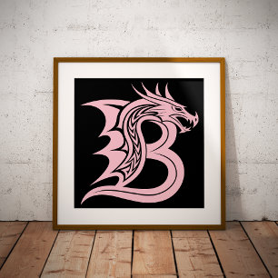 Draak gestileerde letter B, Drakonalfabet, Monogra Poster
