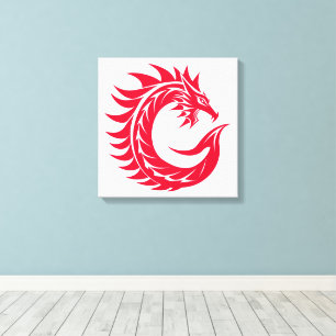 Draak gestileerde letter C, drakenalfabet, monogra Canvas Afdruk