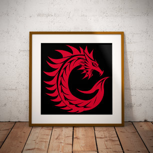 Draak gestileerde letter C, drakenalfabet, monogra Poster