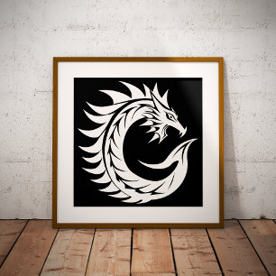 Draak gestileerde letter C, drakenalfabet, monogra Poster
