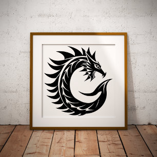 Draak gestileerde letter C, drakenalfabet, monogra Poster