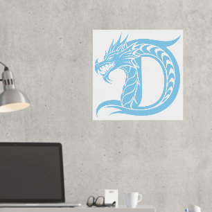 Draak gestileerde letter D, Drakalphabet, Monogram Folie Afdrukken