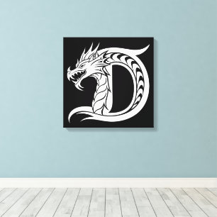 Draak gestileerde letter D, drakenalfabet, monogra Canvas Afdruk