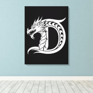 Draak gestileerde letter D, drakenalfabet, monogra Canvas Afdruk