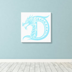 Draak gestileerde letter D, drakenalfabet, monogra Canvas Afdruk