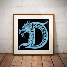 Draak gestileerde letter D, drakenalfabet, monogra