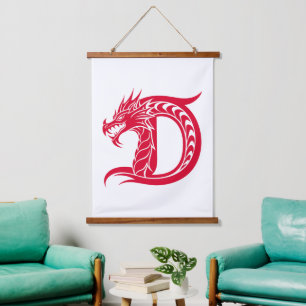Draak gestileerde letter D, drakenalfabet, monogra Hangend Wandkleed