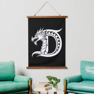Draak gestileerde letter D, drakenalfabet, monogra Hangend Wandkleed