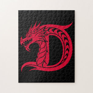 Draak gestileerde letter D, drakenalfabet, monogra Legpuzzel