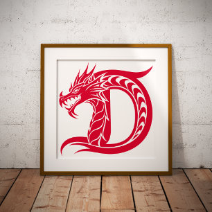 Draak gestileerde letter D, drakenalfabet, monogra Poster