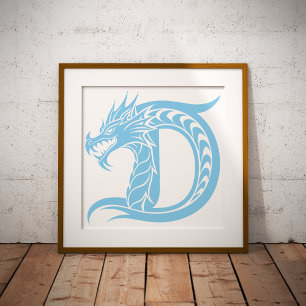 Draak gestileerde letter D, drakenalfabet, monogra Poster
