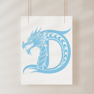 Draak gestileerde letter D, Drakenalfabet, Monogra Poster