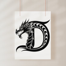 Draak gestileerde letter D, drakenalfabet, monogra