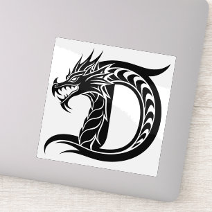 Draak gestileerde letter D, drakenalfabet, monogra Sticker