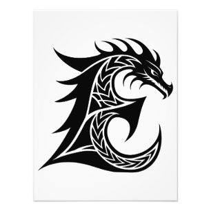 Draak gestileerde letter E, Drakalphabet, Monogram Foto Afdruk