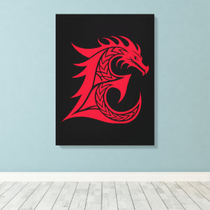 Draak gestileerde letter E, drakenalfabet, monogra Canvas Afdruk