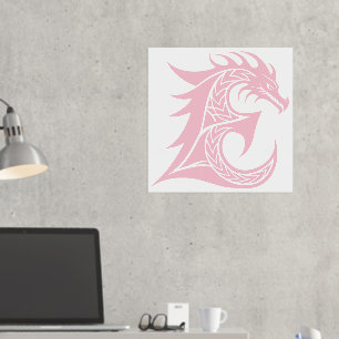 Draak gestileerde letter E, drakenalfabet, monogra Folie Afdrukken