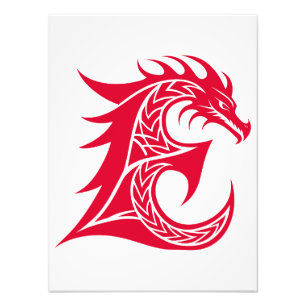 Draak gestileerde letter E, drakenalfabet, monogra Foto Afdruk