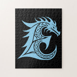 Draak gestileerde letter E, drakenalfabet, monogra Legpuzzel