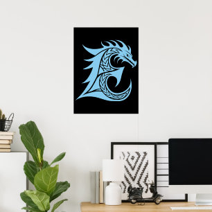 Draak gestileerde letter E, drakenalfabet, monogra Poster