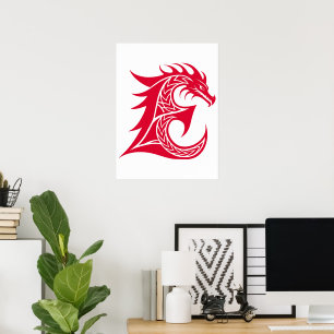 Draak gestileerde letter E, drakenalfabet, monogra Poster