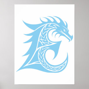 Draak gestileerde letter E, drakenalfabet, monogra Poster