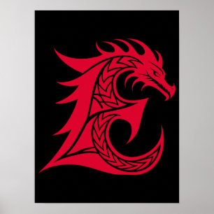 Draak gestileerde letter E, drakenalfabet, monogra Poster