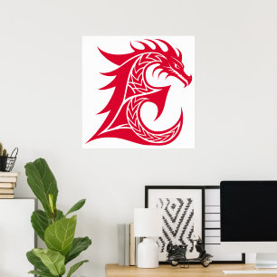 Draak gestileerde letter E, drakenalfabet, monogra Poster