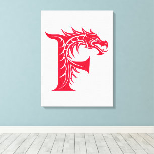 Draak gestileerde letter F, drakenalfabet, monogra Canvas Afdruk