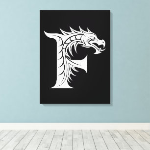 Draak gestileerde letter F, drakenalfabet, monogra Canvas Afdruk
