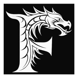 Draak gestileerde letter F, drakenalfabet, monogra Foto Afdruk