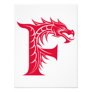 Draak gestileerde letter F, drakenalfabet, monogra Foto Afdruk