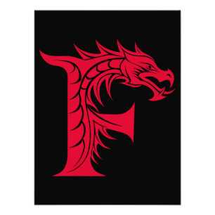 Draak gestileerde letter F, drakenalfabet, monogra Foto Afdruk