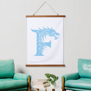 Draak gestileerde letter F, drakenalfabet, monogra Hangend Wandkleed