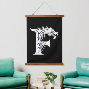 Draak gestileerde letter F, drakenalfabet, monogra Hangend Wandkleed