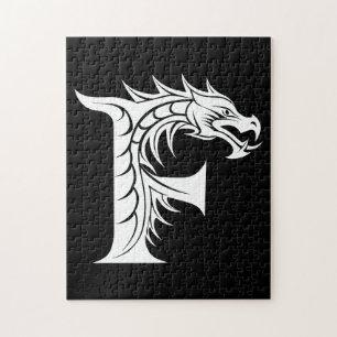 Draak gestileerde letter F, drakenalfabet, monogra Legpuzzel