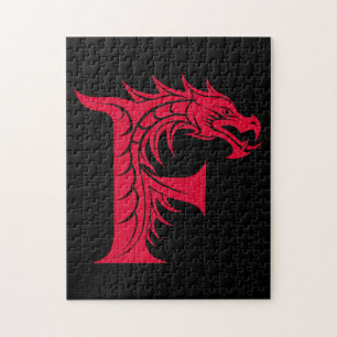 Draak gestileerde letter F, drakenalfabet, monogra Legpuzzel